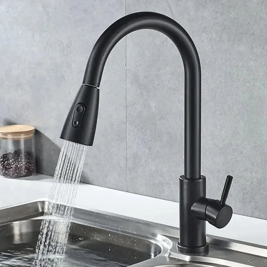 Stainless Steel Lead-Free Environmentally Friendly Kitchen Composite Pull-Out Faucet (Black) With Second Level Water Outlet