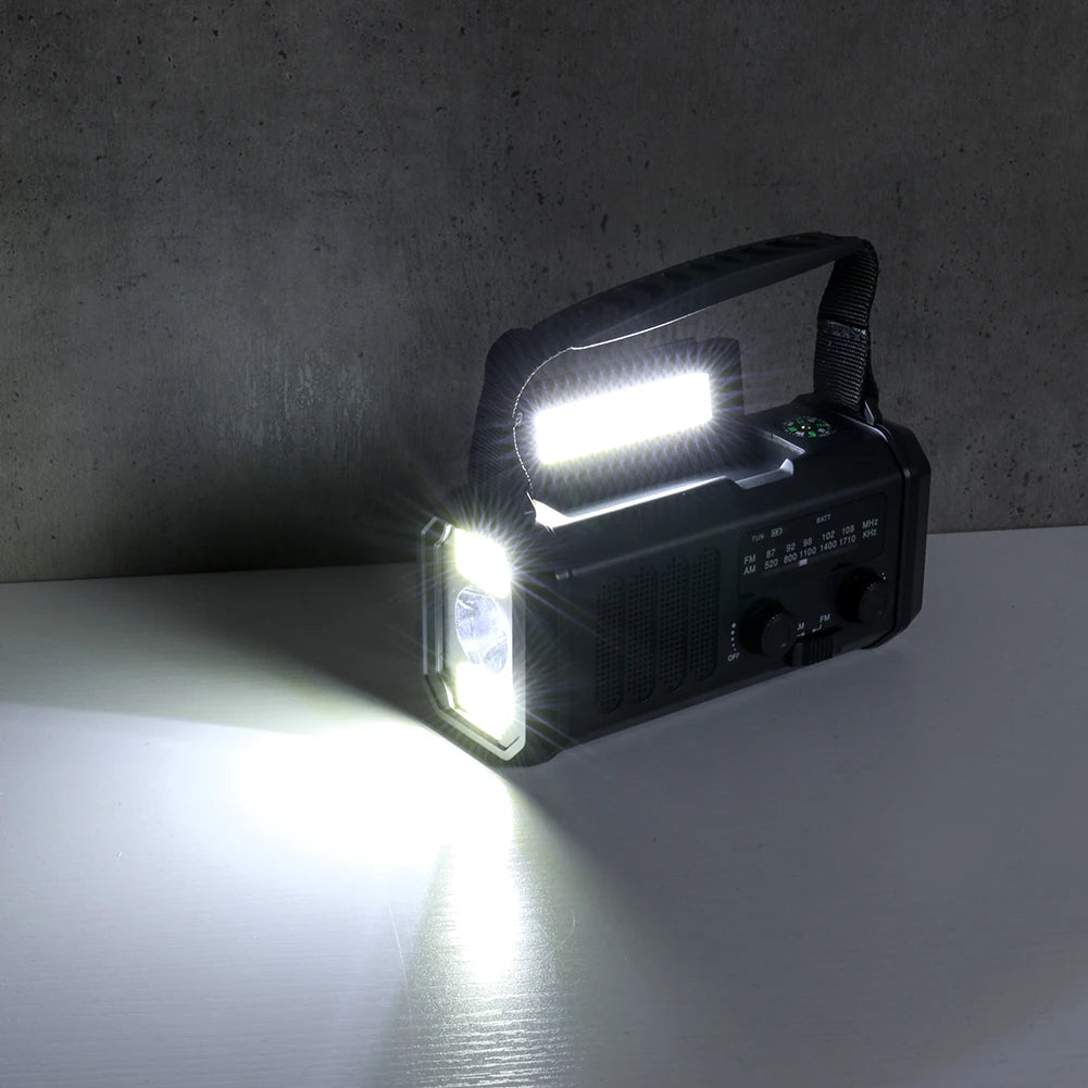 10000mAh Emergency Solar Power Radio USB Charging Hand Crank Dynamo Flashlight FM AM WB NOAA Weather Radio Power Bank