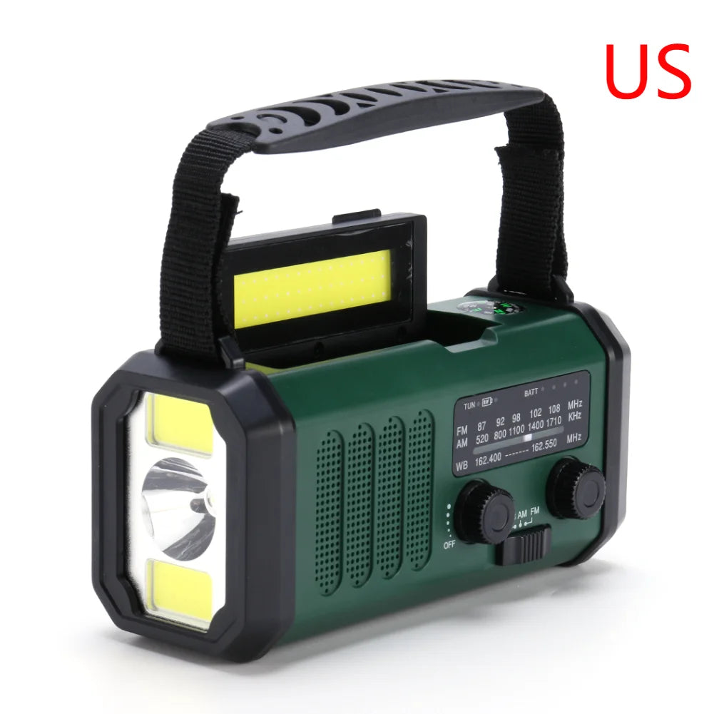 10000mAh Emergency Solar Power Radio USB Charging Hand Crank Dynamo Flashlight FM AM WB NOAA Weather Radio Power Bank