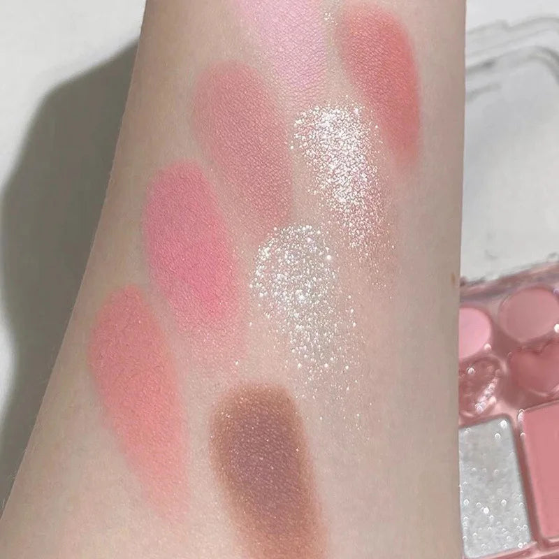 8-Color Pink Orange Eyeshadow Palette Facial Blusher Highlighter Brightening Lasting Heart-shaped Eye Shadow Makeup Cosmetics