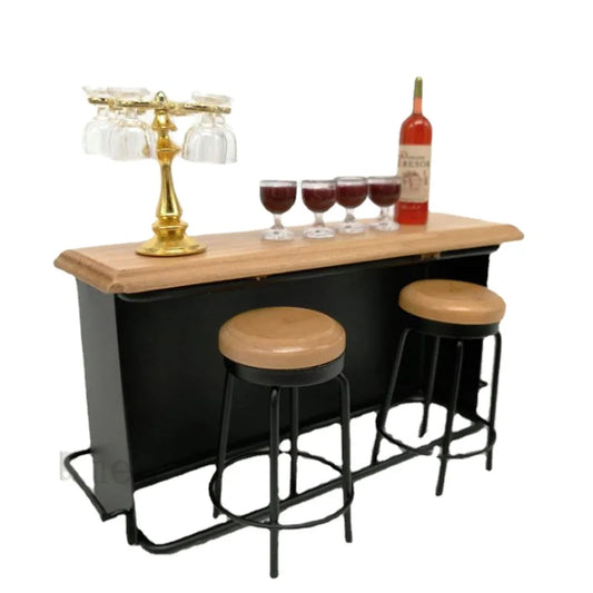 1 Set Miniature Dollhouse Bar Counter Mini Wine Bottle Champagne Glass Holder Rack Play Kitchen Furniture Toy Doll Accessories