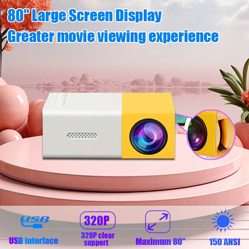 Portable LED projector Equip 72 lnch Screen and Bracket Dlp Full Hd 1000 Lumen Home Theater Media Player Outdoor Mini Projector