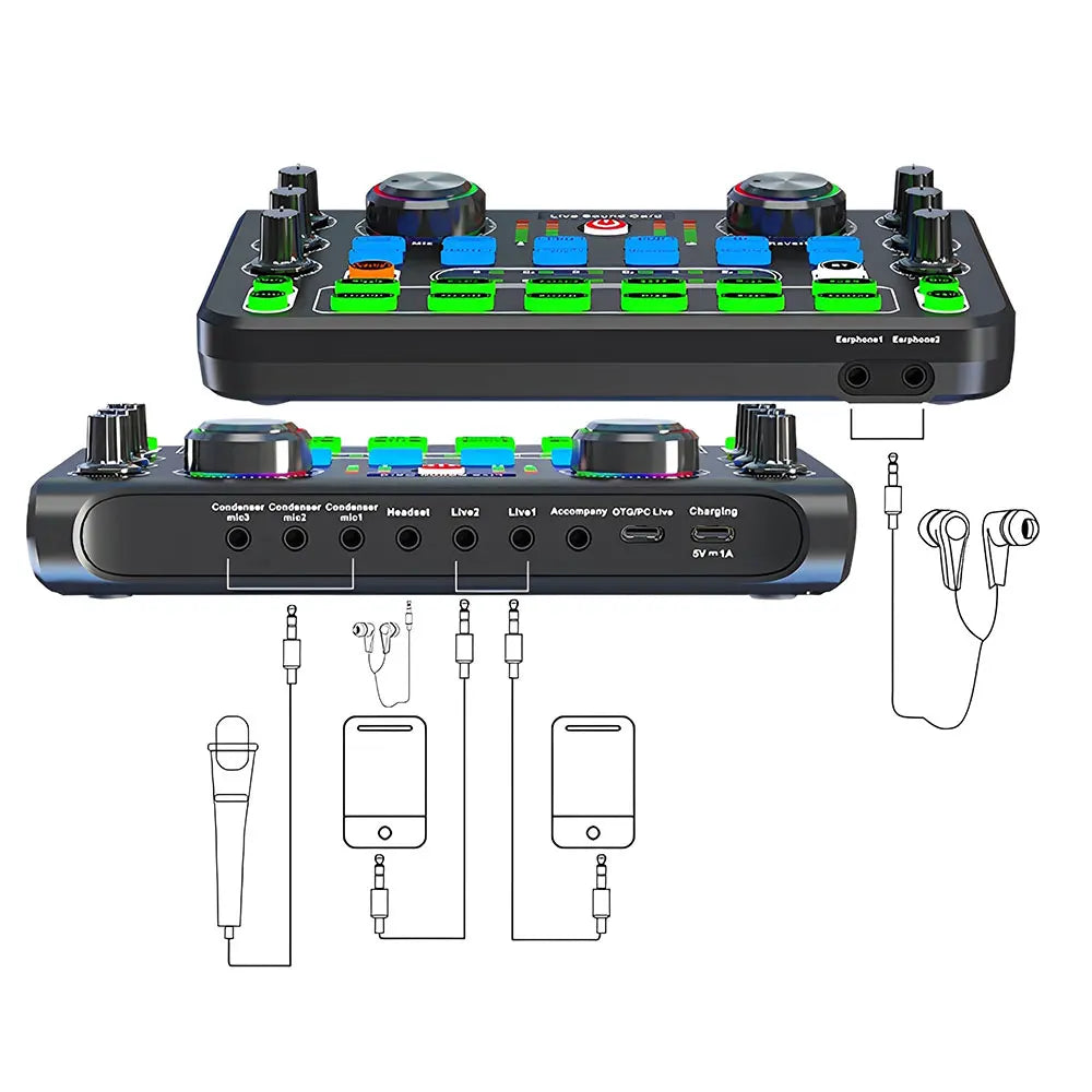 Voice Changer Sound Card with Multiple Sound Effects Sound Mixer Board X60 Sound Card for Live Streaming Music Recording