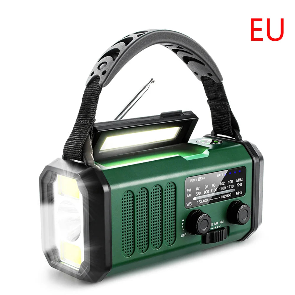 10000mAh Emergency Solar Power Radio USB Charging Hand Crank Dynamo Flashlight FM AM WB NOAA Weather Radio Power Bank