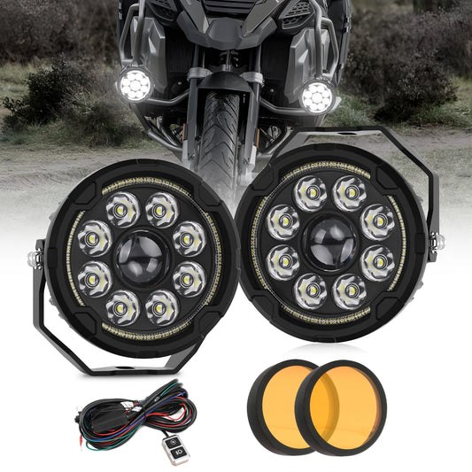 [Strobe] 4.5 Inch Motorcycle Auxiliary LED Fog Light with DRL LED Driving Spotlight Kit with Wire Harness