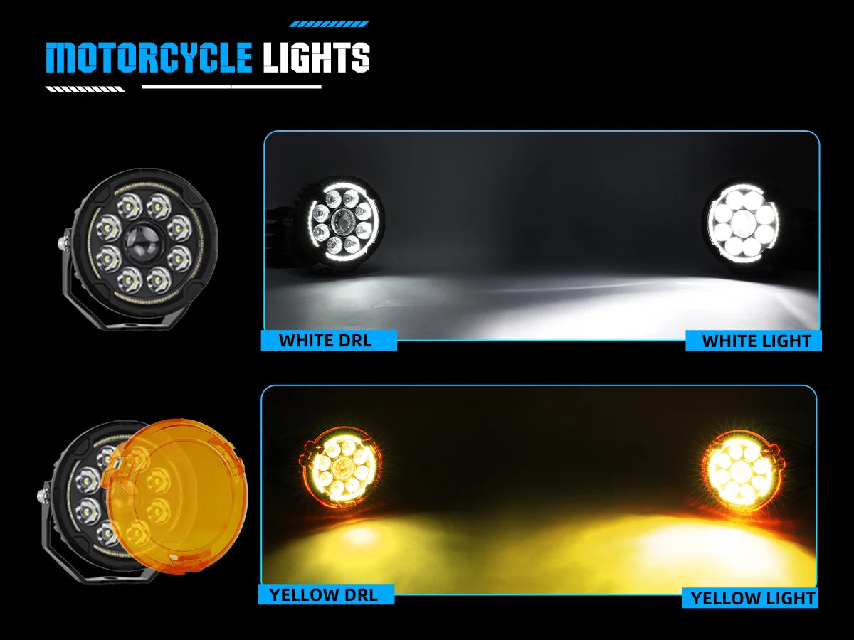 [Strobe] 4.5 Inch Motorcycle Auxiliary LED Fog Light with DRL LED Driving Spotlight Kit with Wire Harness