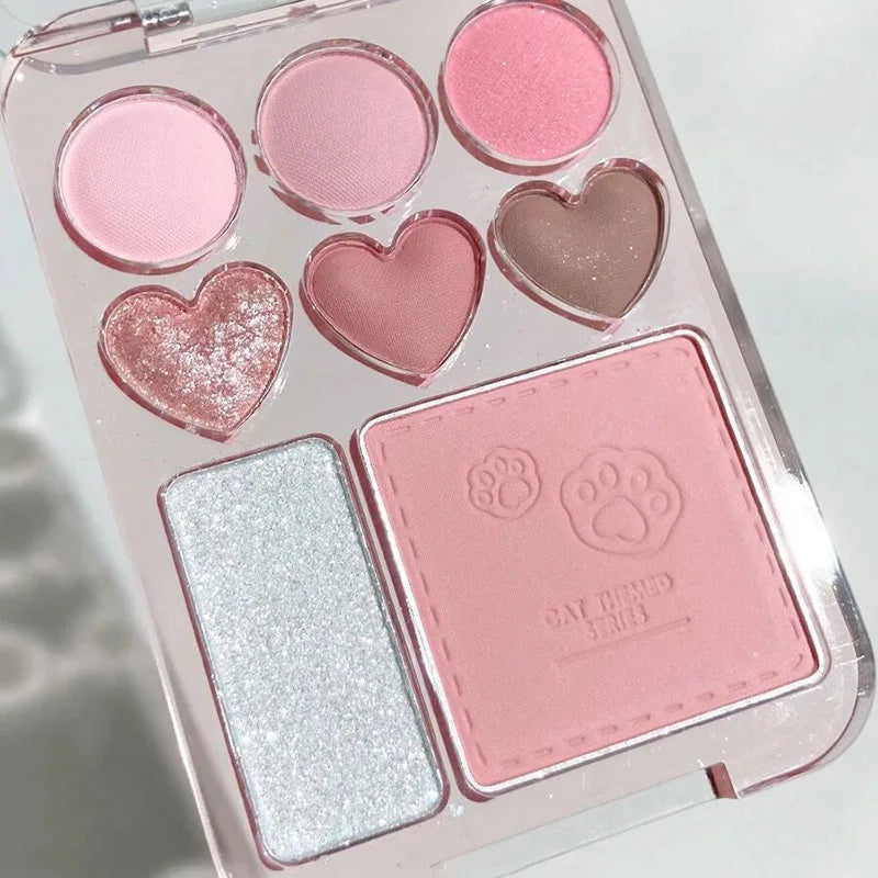8-Color Pink Orange Eyeshadow Palette Facial Blusher Highlighter Brightening Lasting Heart-shaped Eye Shadow Makeup Cosmetics