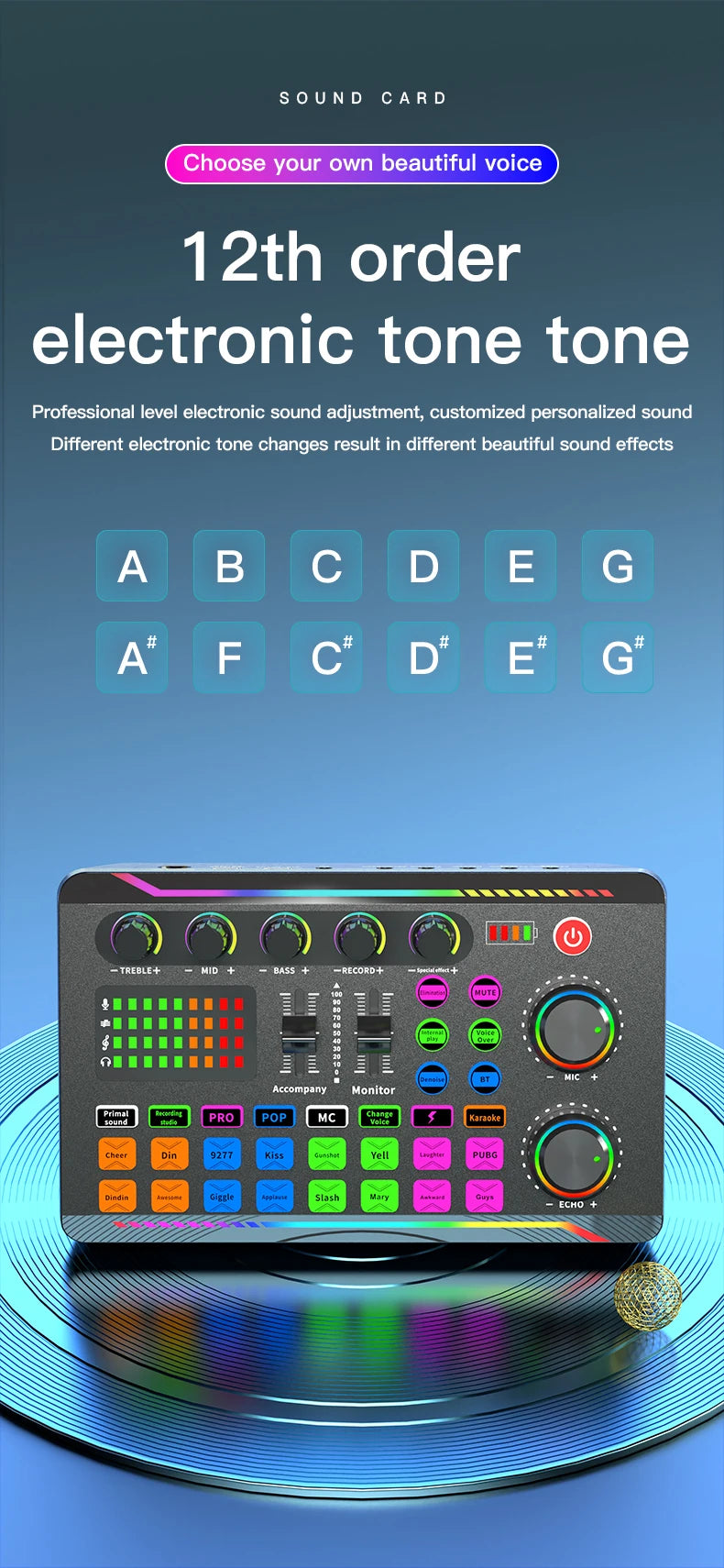 Gaming Audio Mixer Streaming Mixer with Audio Interface BT Sound Board Voice Changer Sound Card,for PC Phone Live Streaming