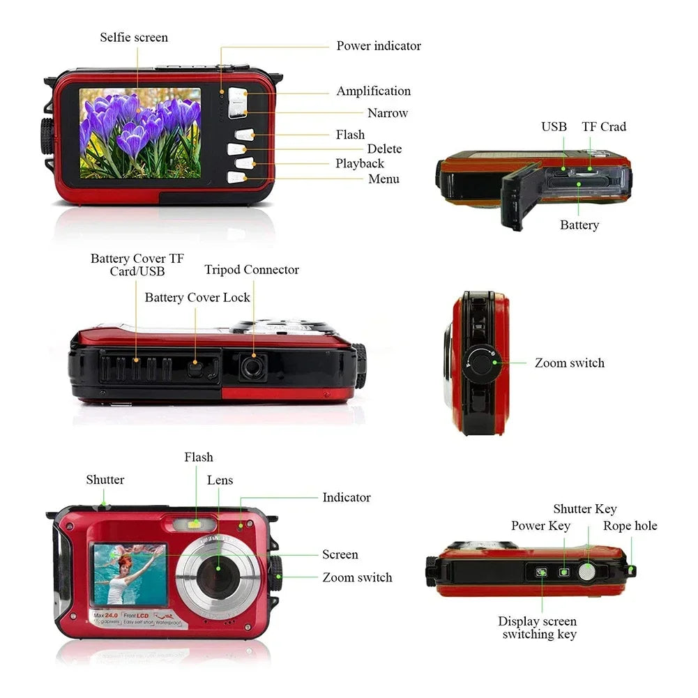 1080P HD Waterproof Digital Camera Anti-Shake Selfie Outdoor Video Portable Recorder for Underwater DV Recording Present Cameras