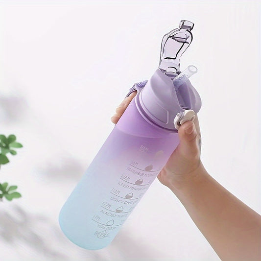 280ml/750ml Leakproof Gradient Color Water Bottle With Time Mark And Straw - BPA Free For Sports, Fitness, Gym, And Travel - Includes Random Color Lanyard - Available In 9.5oz And 25oz Sizes
